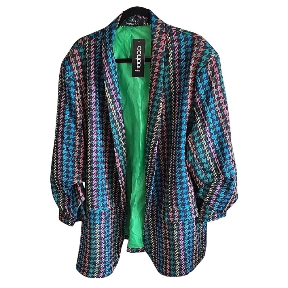 Boohoo Multi Colored Houndstooth Blazer Womens Plus Size 28 NWT